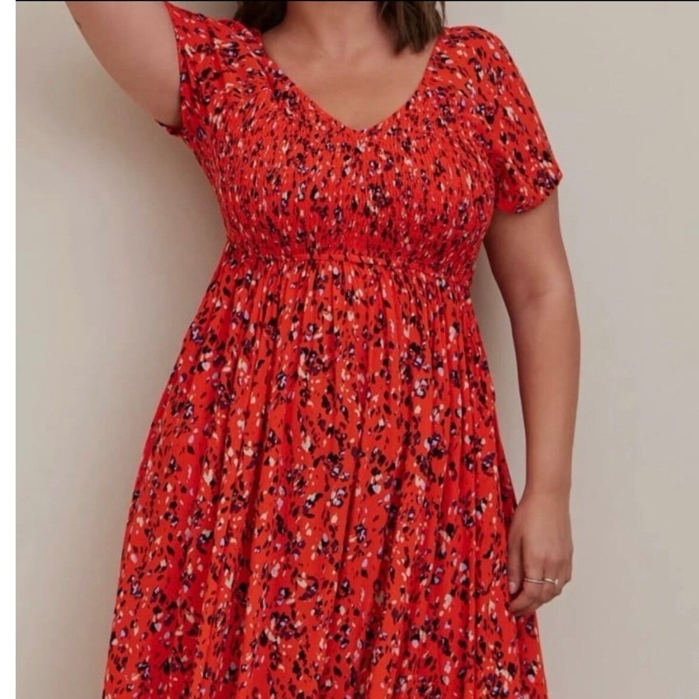 NWT Torrid Midi Floral Gauze Smocked Skater Dress Size 3X Flowy Orange Office